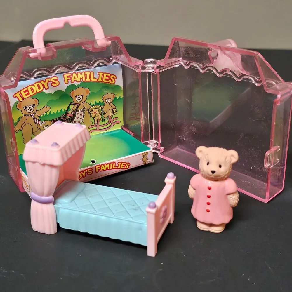 Vtg Set of 2 Teddy's Families Miniature Toy Playsets Polyfect Toys 1990s.